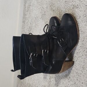 All Saints Leather Lace Up Triple Buckle Witchy Goth Bootie Black Distressed 39